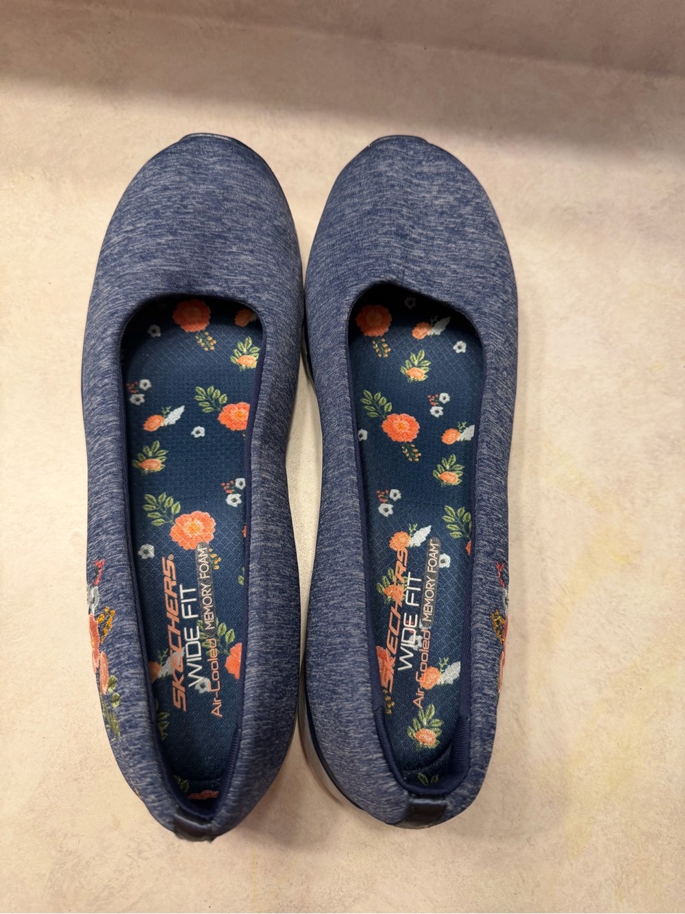 Skechers Navy Floral Insole Slip-On Ballet Flats